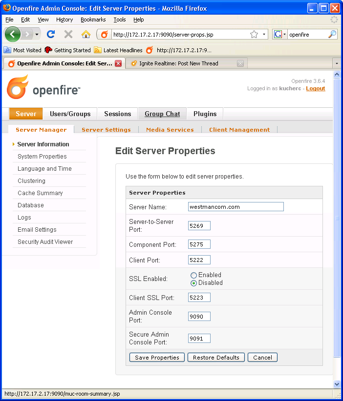 Edit Server Properties Ssl Enabled Setting Explanation Request Openfire Support Ignite Realtime Community Forums